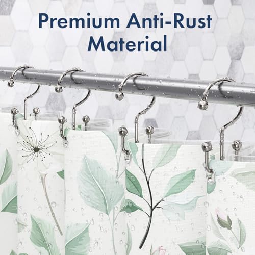 Bathway Shower Curtain Hooks Nickel Shower Curtain Rings, 12 Pcs Double Hook Shower Curtain Hooks Rings Shower Curtain Hangers Rust Proof, Metal Shower Hooks for Bathroom Shower Curtain Rod