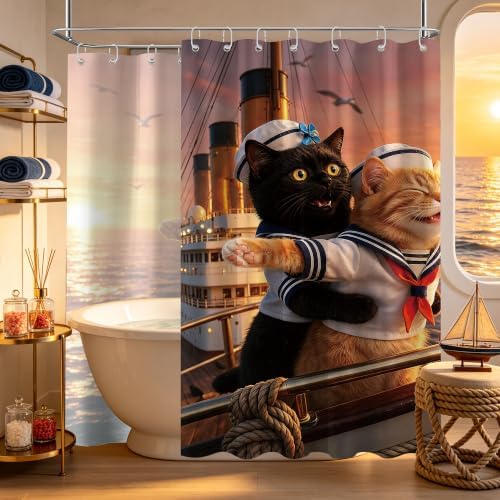 Extra Long Shower Curtain Crazy Black Cat Clawfoot Tub, 108 x 72 in