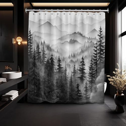 Black and White Forest Extra Long Shower Curtain, Tall 72X96 in, Mens
