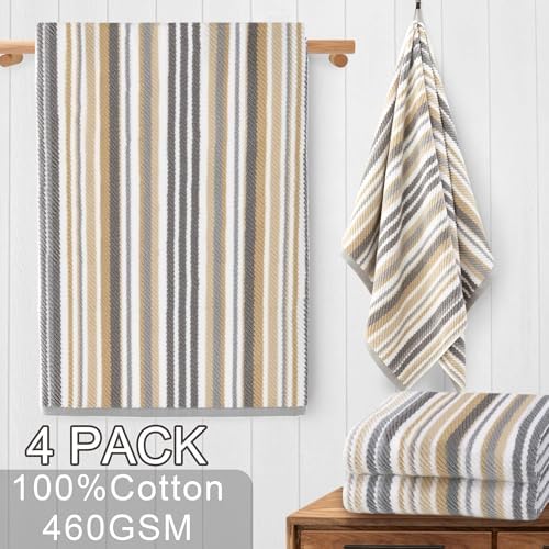 VOOVA & MOVAS Bath Towels 4 Pack, 100% Cotton, 28x52 in, Tan Gray Beige