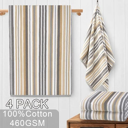 VOOVA & MOVAS Bath Towels 4 Pack, 100% Cotton, 28x52 in, Tan Gray Beige