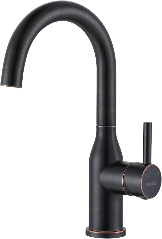 WOWOW 1 Hole Bar Faucet Single Handle Bar Sink Faucet Oiled Rubbed Bronze RV Kitchen Faucet with Supply Hose Small Kitchen Tap