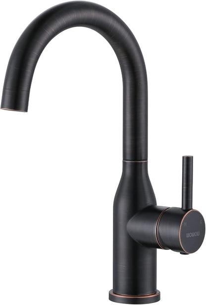 WOWOW 1 Hole Bar Faucet Single Handle Bar Sink Faucet Oiled Rubbed Bronze RV Kitchen Faucet with Supply Hose Small Kitchen Tap