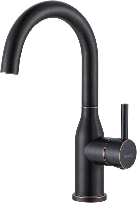 WOWOW 1 Hole Bar Faucet Single Handle Bar Sink Faucet Oiled Rubbed Bronze RV Kitchen Faucet with Supply Hose Small Kitchen Tap