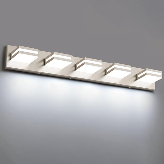 Bathroom Lights Fixtures Over Mirror, 360°Rotate Modern LED Vanity Lights for Bathroom, 40W Dimmable & High CRI Acrylic Wall Lighting, No Assembly Required (Brushed Nickel, 5-Light, 30 Inch)