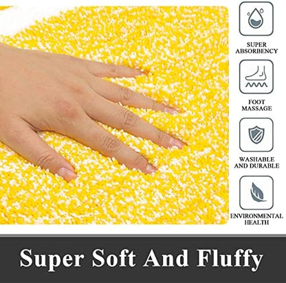 Pauwer 3 Piece Bathroom Rug Set, Non Slip Washable Bath Mat, Yellow