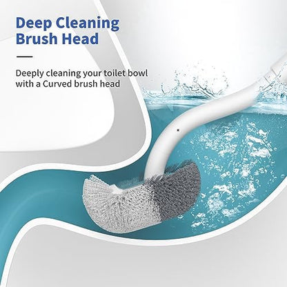 Marbarsse Bathroom Toilet Bowl Brush and Holder, Curved Design Dismount Toilet Brush for Deep Cleaning Under Rim, Best Toilet Brush Set, Compact Toilet BowlCleaner Brush for Bathroom, 2 Pack