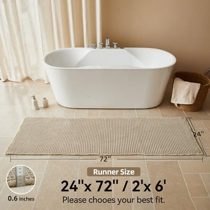 Triohero Waffle Runner Rug Bathroom, Long Boho Bath Mat, 24x72 Pale Beige