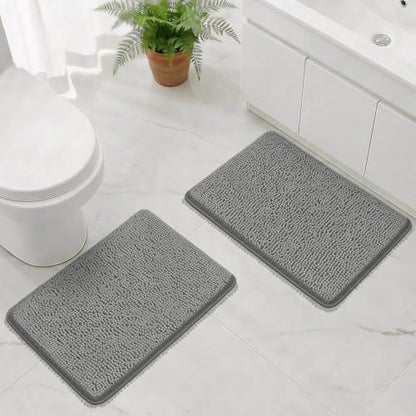 Bcoimo Bath Rug Mat Sets, 2 Piece Extra Soft Chenille Gray Bathroom Mat Set