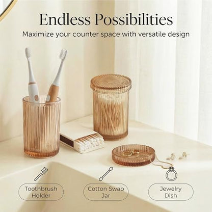 3 Pcs Brown Bathroom Accessories Set, Glass Bathroom Set, Soap Dispenser, Toothbrush Holder, Jewelry Tray, Crystal Modern Bathroom Decor, Housewarming Gift Set