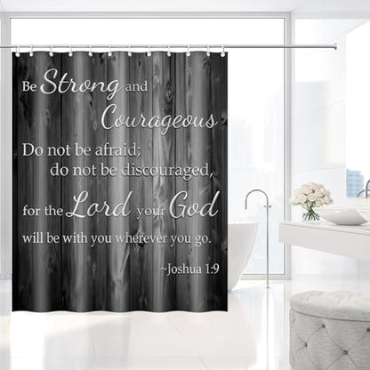 Be Strong and Courageous Rustic Wood Shower Curtain with Hooks 72 x 72 Inch