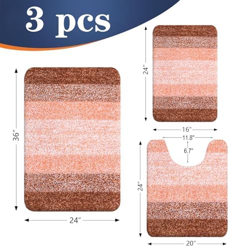 OLANLY Microfiber Bathroom Rugs Sets 3 Piece, 36"x24"+24"x16"+24"x20"