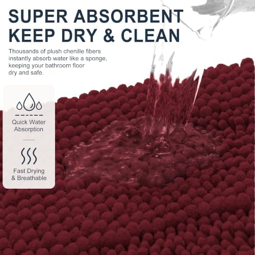 Smiry Thick Chenille Bathroom Rugs 36x24, Soft Bath Mat, Andorra Red-Brown