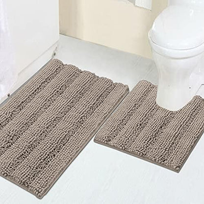 2 Piece Bathroom Rug Set with Toilet Mat, Soft Absorbent Chenille, Non-Slip