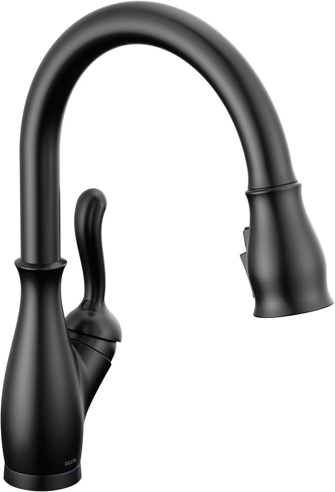 Delta Faucet Leland VoiceIQ Touch Kitchen Faucet with Touchless Technology, Black Kitchen Faucet, Smart Faucet, Alexa and Google Assistant Voice Activated, Matte Black 9178TLV-BL-DST