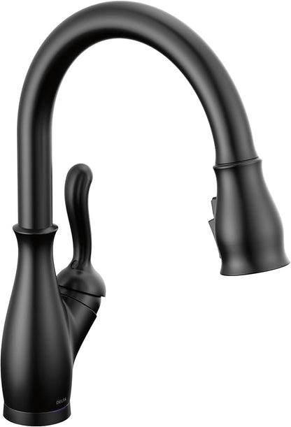 Delta Faucet Leland VoiceIQ Touch Kitchen Faucet with Touchless Technology, Black Kitchen Faucet, Smart Faucet, Alexa and Google Assistant Voice Activated, Matte Black 9178TLV-BL-DST
