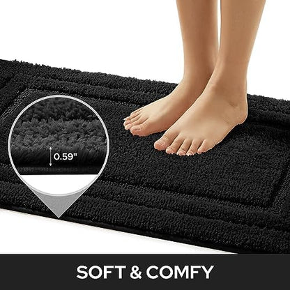 HOMEIDEAS Bathroom Rugs Sets 2 Piece, Super Soft Non Slip Bath Mat Black