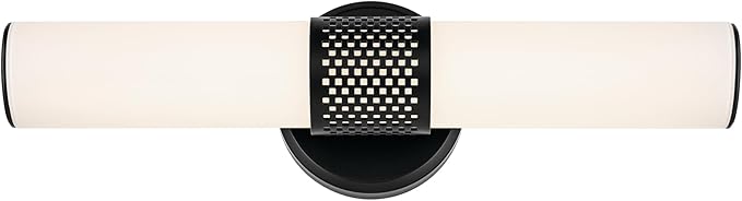 Kichler Sashi 18" LED Small Bath Bar with White Glass in Black, Modern, for Vanity, Fireplace, Buffet, Hallway, Vanity Mirror, (18" W x 5" H), 55191BKLED