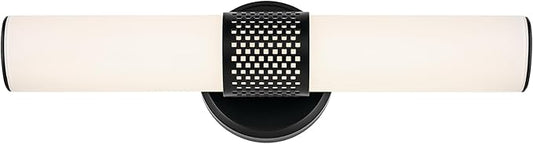 Kichler Sashi 18" LED Small Bath Bar with White Glass in Black, Modern, for Vanity, Fireplace, Buffet, Hallway, Vanity Mirror, (18" W x 5" H), 55191BKLED