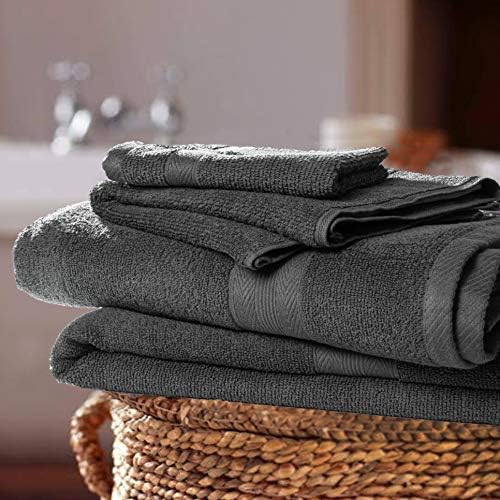 BOUTIQUO 8 Piece Towel Set 100% Ring Spun Cotton, 2 Bath Towels 27x54, 2 Hand Towels 16x28 and 4 Washcloths 13x13 - Ultra Soft Highly Absorbent Machine Washable Hotel Spa Quality - Charcoal Grey