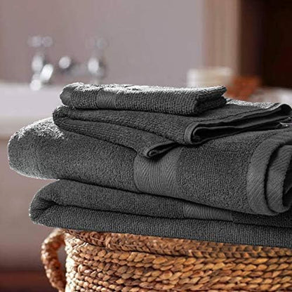 BOUTIQUO 8 Piece Towel Set 100% Ring Spun Cotton, 2 Bath Towels 27x54, 2 Hand Towels 16x28 and 4 Washcloths 13x13 - Ultra Soft Highly Absorbent Machine Washable Hotel Spa Quality - Charcoal Grey