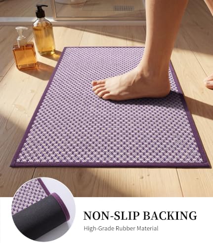 YIHOUSE Purple Bathroom Rugs Sets 3 Pieces,Thin Bath Mat Quick Dry