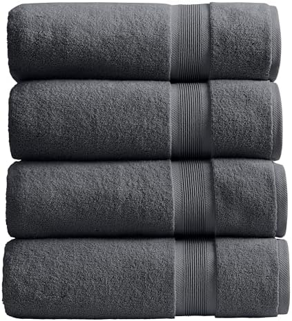 Springtree Home Luxury Bamboo Rayon Plush Bath Towel Set | 4-Pack | Grey