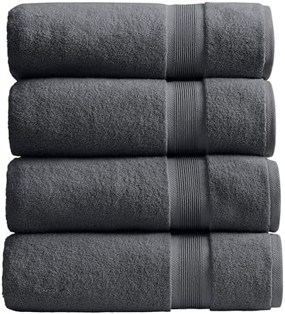 Springtree Home Luxury Bamboo Rayon Plush Bath Towel Set | 4-Pack | Grey