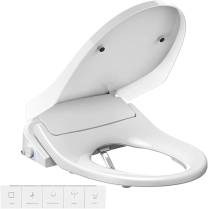 Electric Bidet Toilet Seat Elongated, Heated Toilet Seat with Instant Warm Water & Air Dryer, 6 Wash Modes, Dual Control, Self-Cleaning Nozzle, Soft-Close Lid, Night Light, Eco & Child Friendly