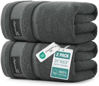REDKISS 2 Pack Bath Towels Large 32x63 Inches, Heavyweight 760G - Dark Gray