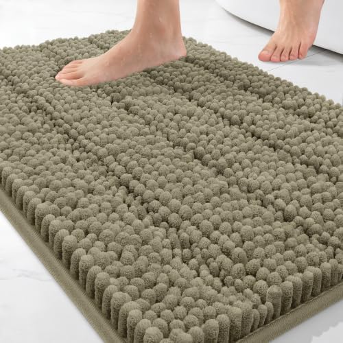 Bcoimo Small Bath Rug Mat,24x17 Chenille High Absorbent Latte Bathroom Mats