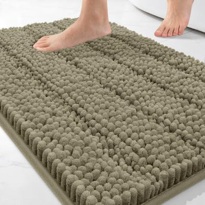 Bcoimo Small Bath Rug Mat,24x17 Chenille High Absorbent Latte Bathroom Mats