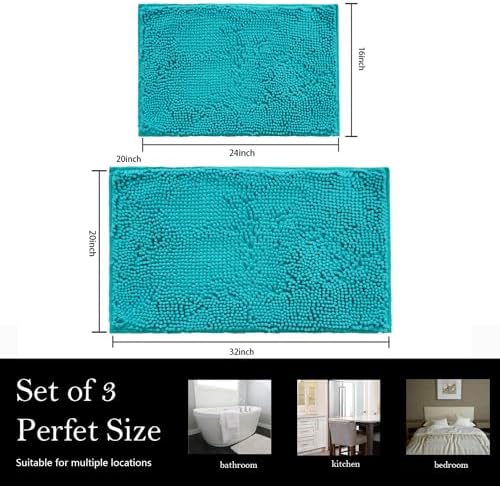 Bathroom Rugs Chenille Bath mat 2 Piece Set, Super Absorbent, PVC Non Slip Backing, Bath mats for Bathroom, Plush Shaggy, Thick, Machine Washable, Bathtub, Shower, Toilet.(Light Blue)