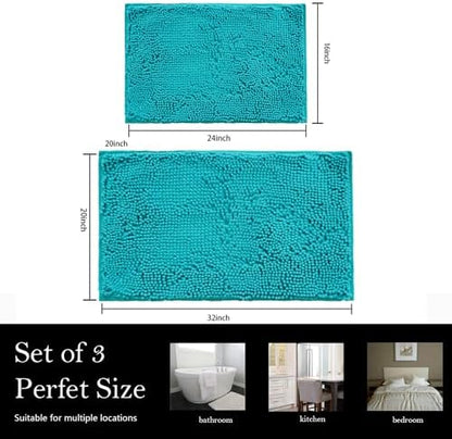 Bathroom Rugs Chenille Bath mat 2 Piece Set, Super Absorbent, PVC Non Slip Backing, Bath mats for Bathroom, Plush Shaggy, Thick, Machine Washable, Bathtub, Shower, Toilet.(Light Blue)