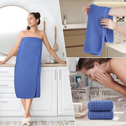 POLYTE 430 GSM Poly Blend Microfiber Quick Dry Waffle Bath Towel Set of 6