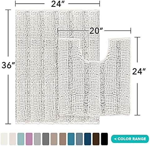 2-Piece Bathroom Rug Set with U-Shaped Mat, Soft Absorbent Chenille, Ivory