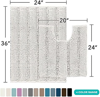 2-Piece Bathroom Rug Set with U-Shaped Mat, Soft Absorbent Chenille, Ivory