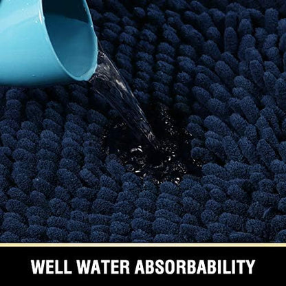H.VERSAILTEX Toilet Mat U Shaped Bathroom Rugs Bath Mats for Bathroom Non Slip Luxury Chenille Bath Mat U Shape 20x24 Extra Soft and Absorbent Shaggy Rugs Washable Dry Fast - Navy
