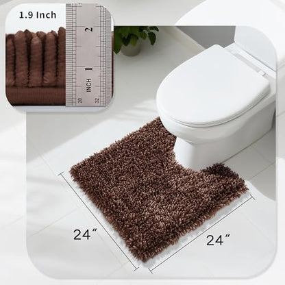Yimobra Toilet Rugs U Shaped Washable, Extra Thick Soft Absorbent Chenille Contour Bathroom Rugs for Toilet 24x24 Inch, Quick Dry Non Slip Toilet Mat for Bath Floor, Brown