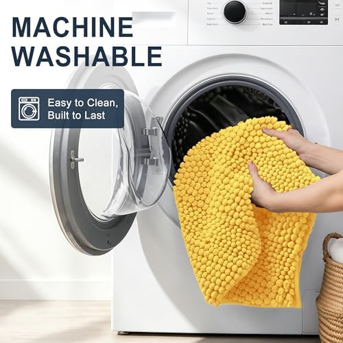 Smiry Thick Chenille Bathroom Runner Rugs 47x24, Absorbent Bath Mat, Yellow