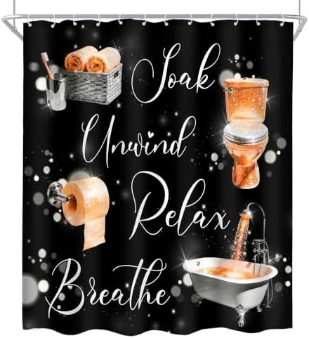Burnt Orange Fashion Funny Words 4Pcs Bathroom Shower Curtain Set with Rugs