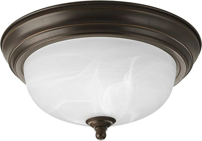 Progress Lighting 1-Light Ceiling Light, Flush Mount Ceiling Light Fixture for Interior Kitchen Lights, Hallway, Bedroom, Living Room, 11-3/8-Inch by 5-1/2-Inch, Antique Bronze, Alabaster Glass Shade