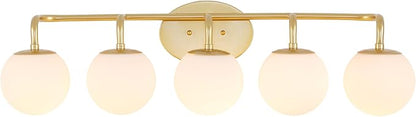 JONATHAN Y 33" Gold Painting Modern Globe Wall Sconce Vanity Light for Bathroom, White Frosted Glass Shade, Midcentury Parisian Bistro Wall Lamp, LED Bulb Included (JYL3559A)