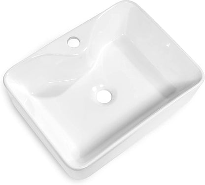 Dcolora Rectangular White Vessel Sink - 19"x15" Ceramic Porcelain Above Counter Vanity Sink Basin
