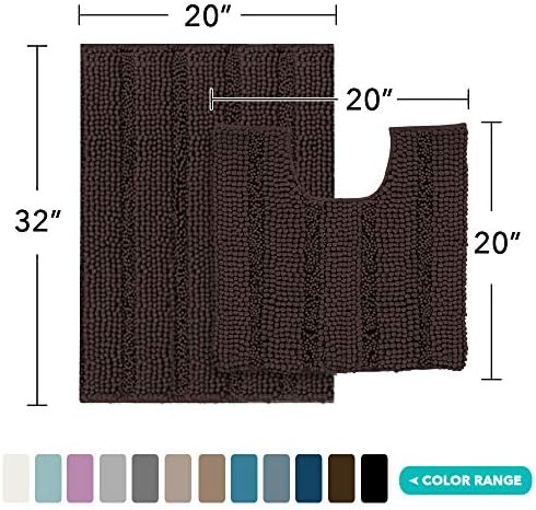 Turquoize Chenille Bathroom Rugs Set Non-Slip Bath Mats for Bathroom Super Absorbent Shaggy Shower Mat for Tub Kitchen Plush Bath Rug Plus U Toilet Mat (Standard: 20" x 32" and 20" x 20" U), Chocolate