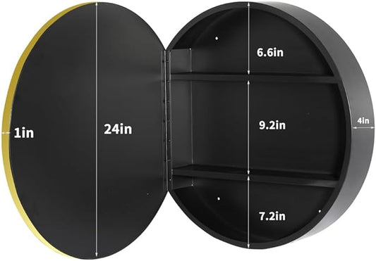 Movo Medicine Cabinet Round 24 Inch x 24 Inch Bathroom Cabinet Mirror, Circular Storage Cabinet Surface Mounted Gold