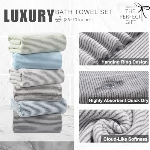 8-Piece Premium Towel Set for Bathroom|2 Oversized Large Bath Sheet,2 Hand Towels,4 Washcloths|Soft Cozy Highly Absorbent Fast Dry Microfiber Shower Towel Set for Hotel Bathroom Essentials,Grey