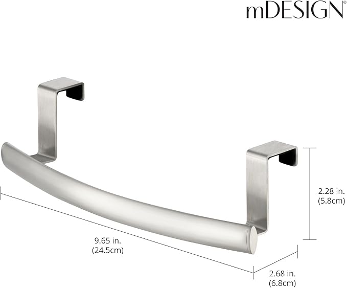 mDesign Steel Over Door Curved Towel Bar Storage, Hanger for Cabinet or Cupboard, Holder Rack for Kitchen, Bathroom - Holds Hand/Dish Towels, Washcloths - Spira Collection - 2 Pack - Brushed Chrome