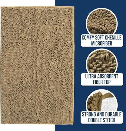 Muddy Mat® | Chenille Bathroom Rugs Quick Dry Microfiber Mats Non Slip Washable, Extra Thick, Soft and Highly Absorbent Bath Mats for Bathroom, Kitchen, and Shower Floor - Beige 24"x36"