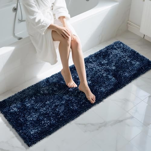 Yimobra Long Bathroom Rugs Runner 70x24 Inch, Extra Thick Soft Absorbent Chenille Bath Mat, Non Slip Machine Washable, Quick Dry Bath Rugs for Bathroom Floor, Tub and Shower, Blue